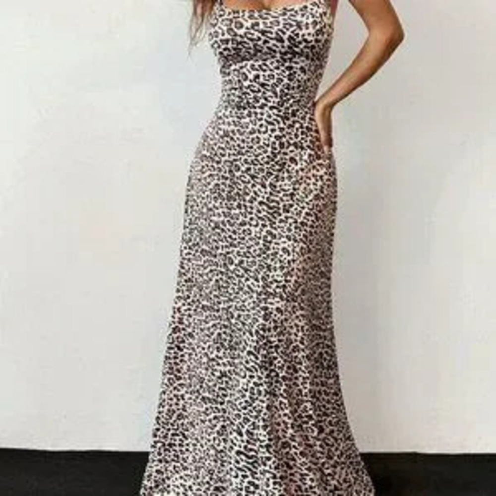 Multicolor Sexy Women's Leopard Print Backless Strappy Swing Dress
